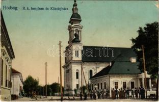 1912 Hódság, Odzaci; Római katolikus templom és Községháza. Schröder kiadása / Catholic church, town hall (kis szakadás / small tear)
