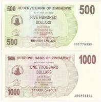 Zimbabwe 2006. 500$ + 2007. 100$ T:I,I- Zimbabwe 2006. 500 Dollars + 2007. 100 Dollars C:UNC,AU