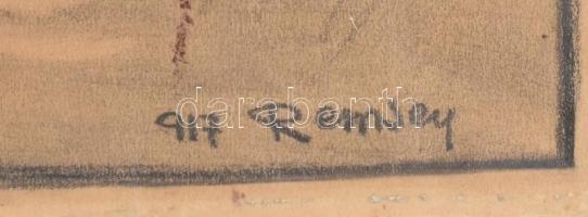 Remsey Jenő (1885-1970): Táj. Ceruza, papír, jelzett, sérült, hiányos, 33,5×45,5 cm