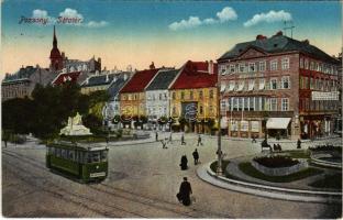 1917 Pozsony, Pressburg, Bratislava; Sétatér, villamos, üzletek / street view, tram, shops