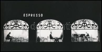 cca 1970 Budapesti ,,espresso éjszaka, 1 db jelzés nélküli vintage fotó ezüstzselatinos fotópapíron, 15x29,4 cm