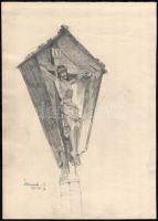Páris Erzsi (1887-?): Kereszt Steinachban, 1935. Ceruza, papír, jelzés nélkül, lap bal széle kissé sérült, 32x23 cm