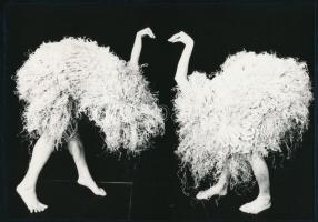 cca 1985 Struccok tánca, egy jelenet a Dominó pantomim együttes műsorából, Benkő Imre felvétele, jelzés nélküli vintage fotó, ezüstzselatinos fotópapíron, 16,7x24 cm