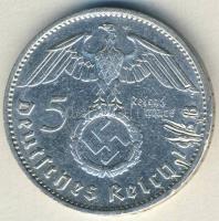 Német 3. Birodalom 1938E 5M Ag "Hindenburg" h.k.-tel T:2-/3 k. ph