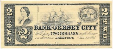 Amerikai Egyesült Államok / Jersey / Jersey City 1865. 2$ hátoldalán jelzett gyűjtői másolat T:III szép papír USA / Jersey / Jersey City 1865. 2 Dollars collectors edition reprint C:F nice paper