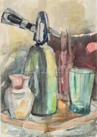 Fonyódi Pilgermayer Kálmán (1936-): Csendélet szódaüveggel, 1966. Akvarell, tus, papír, jelzett, 41,5x29 cm