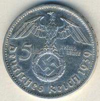 Német 3. Birodalom 1939B 5M Ag "Hindenburg" h.k.-tel T:2/3