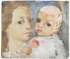 HO (?) jelzéssel (jobbra lent): Anya gyermekével. Olaj, karton, hátoldalán feliratozott, sérült, 35×42 cm