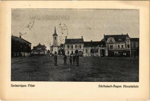 1940 Szászrégen, Reghin; Fő tér / Hauptplatz / main square + &quot;1940 Szászrégen visszatért&quot; So. Stpl. (EK)