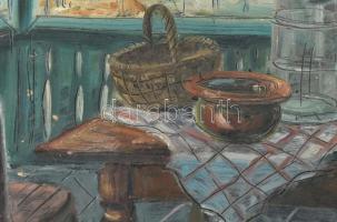 Jelzés nélkül: Enteriőr. Olaj, fa. Kissé sérült. 27×35 cm