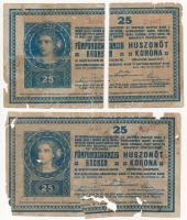 1918. 25K (2x) 3mm, hullámos hátlap T:IV,V több helyen anyaghiány, szakadások, foltok, az egyik bankjegy két darabban Adamo K22/3