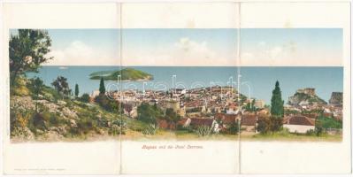 Dubrovnik, Ragusa und die Insel Lacroma / 3 részes kihajtható panorámalap / 3 tiled folding panoramacard