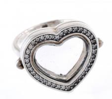 Ezüst(Ag) kinyitható szívecskés gyűrű, Pandora jelzéssel, méret: 51, bruttó: 7 g