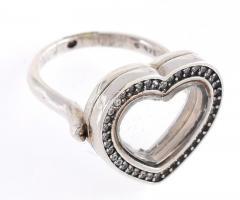 Ezüst(Ag) kinyitható szívecskés gyűrű, Pandora jelzéssel, méret: 51, bruttó: 7 g