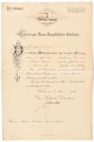 1889 DDSG másodkapitányi kinevezés a Kornprinz Rudolf gőzös képével