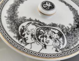 Hollóházi Jurcsák László által tervezett bonbonniere. Jelzett, hibátlan. d: 15 cm