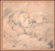 Jelzés nélkül, feltehetően 1900 körül működött festő alkotása: Csecsemő. Ceruza, papír, kissé foltos...