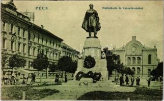 1929 Pécs, Majláth tér, Kossuth szobor, zsinagóga, piac (kis szakadás / small tear)