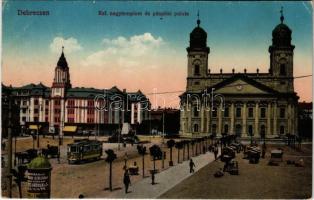 1916 Debrecen, Református nagytemplom és püspöki palota, villamos, piac, Első Magyar Általános Biztosító Társaság főügynöksége (EK)