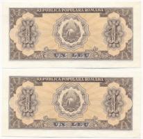 Románia 1952. 1L (2x, sorszámkövető) T:II
Romania 1952. 1 Leu (2x, consecutive serials) C:XF
Kraus...