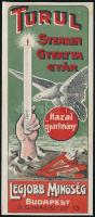 cca 1910 Turul Stearin Gyertya Gyár, reklámos színes litografált számolócédula, 14x6 cm