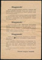 1945 "Magyar dolgozók!", "Magyarok!", 2 db szovjetellenes, a harc folytatására buzdító II. világháborús röpcédula, sérülésekkel