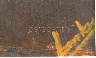 Lantos György (1957-): Hajnal. Olaj, farost, jelzett. Dekoratív fa keretben, 40×60 cm