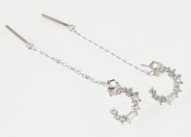 Ezüst(Ag) félkör alakú fülbevalópár apró kövekkel, függővel, jelzett, h: 5 cm, bruttó: 1,74 g