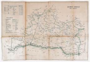 cca 1870 Arader Comitat (Arad Vármegye) térképe, német nyelven, színes litografált határszínezéssel, vászonra kasírozva, a papír szelvények részben elváltak a vászontól, 37x53 cm