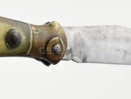 Egyedi, kézzel készült vadászkés, Válik jelzéssel, bőr, szaru. h:24 cm szegecselt bőr tokkal