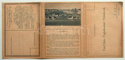 Fót-Újfalu foglalkoztató műhely háromrészes reklám képes levelezőlap Gróf Károlyi Lászlóné Apponyi Franciska nyomtatott aláírásával