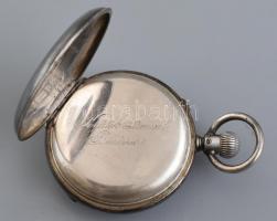 Ezüst (Ag) tokos Longines zsebóra, jelzett számlap, jelzett mechanikus szerkezet, stopper funkció, d...