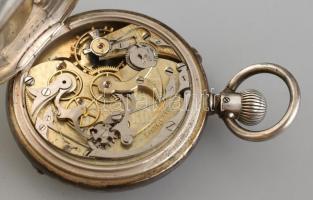 Ezüst (Ag) tokos Longines zsebóra, jelzett számlap, jelzett mechanikus szerkezet, stopper funkció, d...