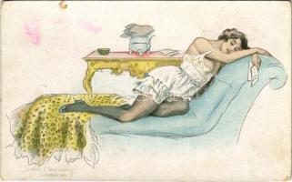 Erotic lady art postcard. Ars Parva 381-1. s: Clemency (kopott sarkak / worn corners)