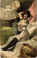 Erotic lady art postcard. B.K.W.I. 794-2. litho s: Geiger R. (vágott / cut)