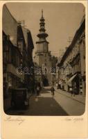 1932 Pozsony, Pressburg, Bratislava; Michaelergasse / Mihály utca, üzletek / street view, shops, automobile. photo