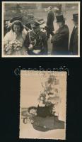 cca 1940 Német Wehrmacht tiszt esküvője, 5 db fotó, köztük hátoldalukon pecséttel jelzettek, 10x7 cm...