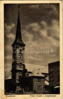 1941 Érsekújvár, Nové Zámky; Fő téri részlet a templommal / main square, church (EB)