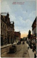 1917 Eszék, Osijek, Essegg; Kapucinska ulica / utca, szálloda, üzletek / street, hotel, shops (EK)