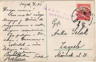 1917 Eszék, Osijek, Essegg; Kapucinska ulica / utca, szálloda, üzletek / street, hotel, shops (EK)