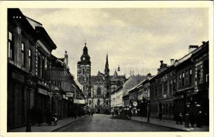 Kassa, Kosice; Srobarova ulica a Dom / Srobár utca és Székesegyház, üzletek / street view, cathedral, shops (EK)