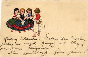 1917 Magyar folklór művészlap. Rigler R.J.E. / Hungarian folklore art postcard (vágott / cut)