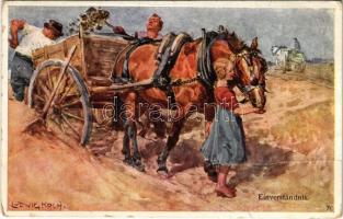 1925 Einverständnis / Folklore art postcard, girl with horse. B.K.W.I. 660-3. s: Ludwig Koch (fa)