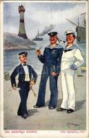 1918 Der zukünftige Admiral. K.u.K. Kriegsmarine / WWI Austro-Hungarian Navy humour art postcard, mariners and admiral. Österr. Flottenverein Serie IV. Nr. 1. s: Fritz Schönpflug (EK)
