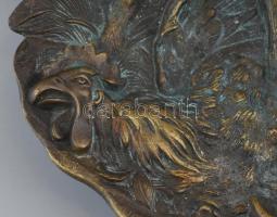Róka és a kakas, bronz asztali dísz, jelzés nélkül, kopásnyomokkal, 16x8x7,5cm