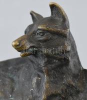 Róka és a kakas, bronz asztali dísz, jelzés nélkül, kopásnyomokkal, 16x8x7,5cm