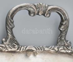 Ezüstözött alpakka tálca, jelzett, kopott, 49x28cm