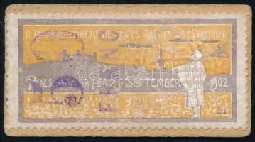1902 Pozsony II. Mezőgazdasági Országos Kiállítás levélzáró 50 Franc felülbélyegzéssel, kartonon, hátoldalán a Selmecbányai líceum jelmondatának bélyegzésével Jegyként használták.
