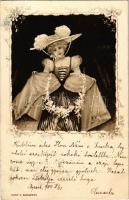 1900 Lady art postcard. Klein V. Floral litho (EK)