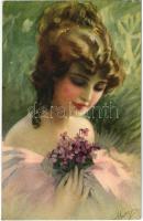 Italian lady art postcard. Serie 1078-2. (EK)